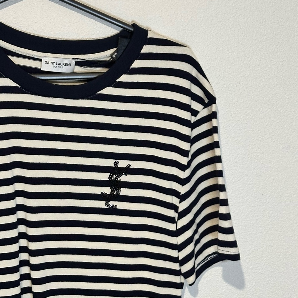 Saint Laurent Black and White Striped Tee